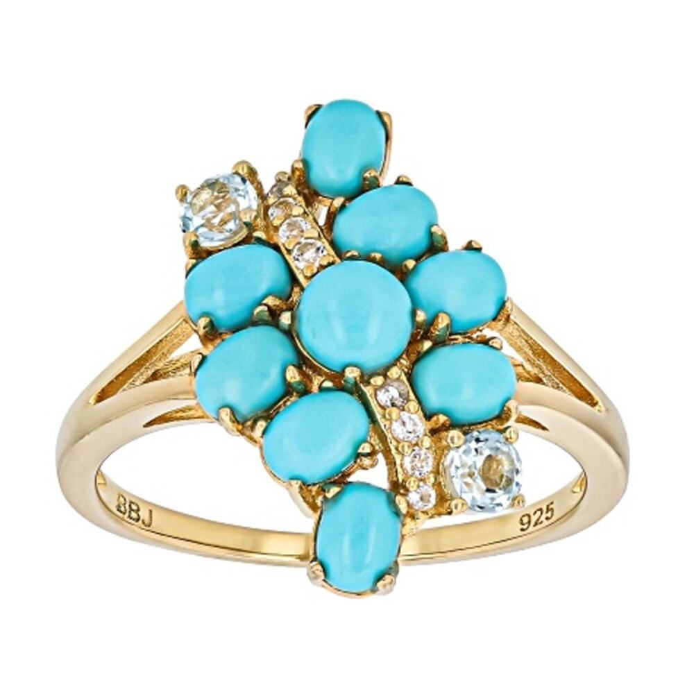 Sleeping Beauty Turquoise White Sky Blue Topaz 18k Yellow Gold Over Silver Ring